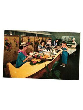 Vintage Hawaiian Postcard Luncheon Kona Inn Buffet Nani Lii Helbig Tropical